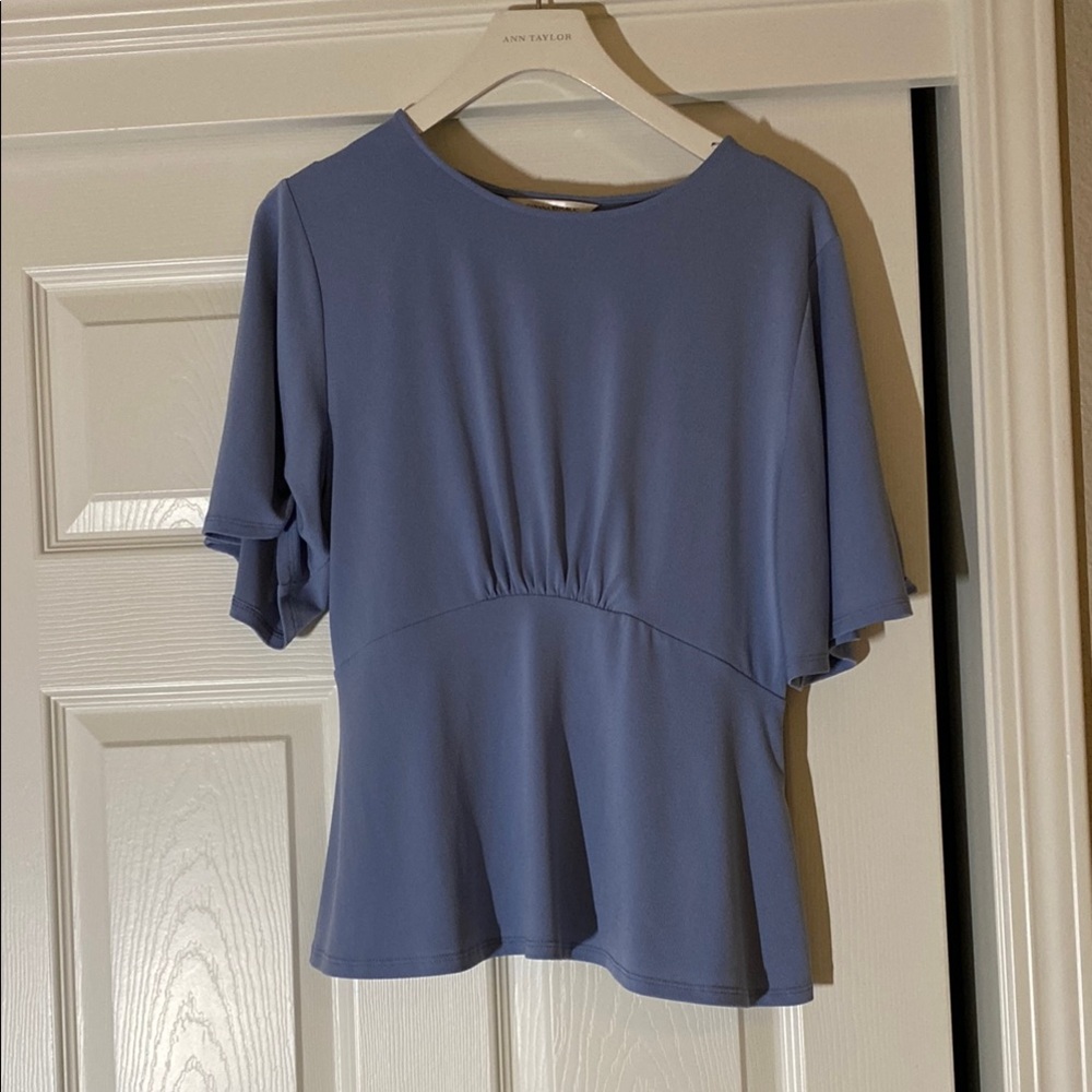 Ann Taylor Blue Asymmetrical Ruffled Blouse